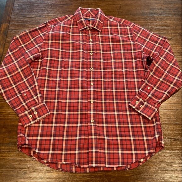 Cole Haan Men's Sz XL Grand OS Red Flannel Button Down Shirt Cotton Blend Plaid - Picture 1 of 7